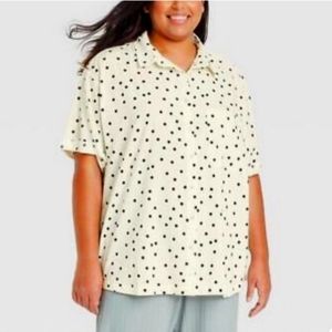 (3X)- Ava & Viv Women's Plus Size Short Sleeve Button-Down Shirt - Polkadots